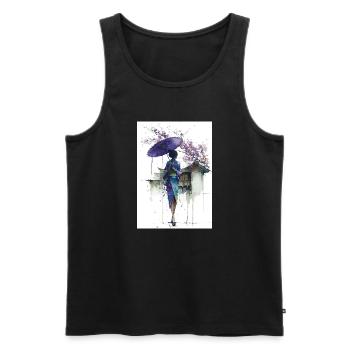 Urbaner Kimono unter dem Schirm - Männer Premium Bio Tank Top - Schwarz - Vorne - Michal (187cm)