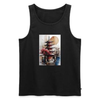 Zen-Sonne-Aquarellpagode - Männer Premium Bio Tank Top - Schwarz - Vorne - Michal (187cm)