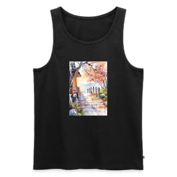 Blumenpfad in Aquarell - Männer Premium Bio Tank Top - Schwarz - Vorne - Michal (187cm)