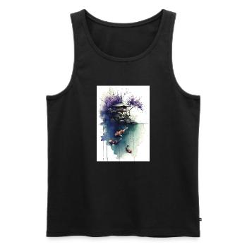 Aquarell-Koi und Kirschpagode - Männer Premium Bio Tank Top - Schwarz - Vorne - Michal (187cm)