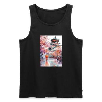 Japanische Pagode und Kirschblüten - Männer Premium Bio Tank Top - Schwarz - Vorne - Michal (187cm)