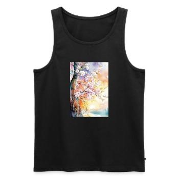 Kirschbäume in Aube Aquarell - Männer Premium Bio Tank Top - Schwarz - Vorne - Michal (187cm)