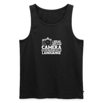 I Speake Fluent Camera Shirt Cadeau - Débardeur bio Premium Homme - noir - Devant - Michal (187cm)