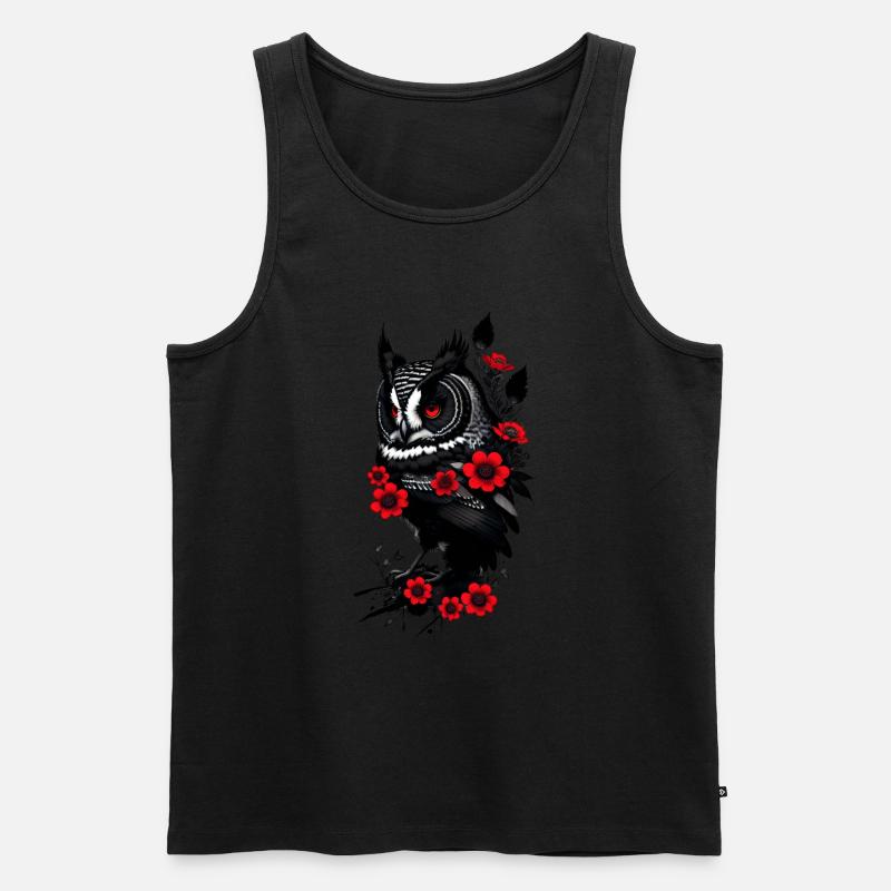 Eule mit roten Blumen - Männer Premium Bio Tank Top - Schwarz