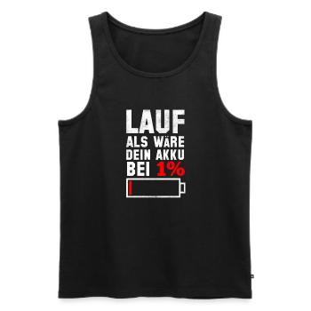 Geschenk für Läufer - Akku 1% - Männer Premium Bio Tank Top - Schwarz - Vorne - AI Model Male 178 light (178cm)