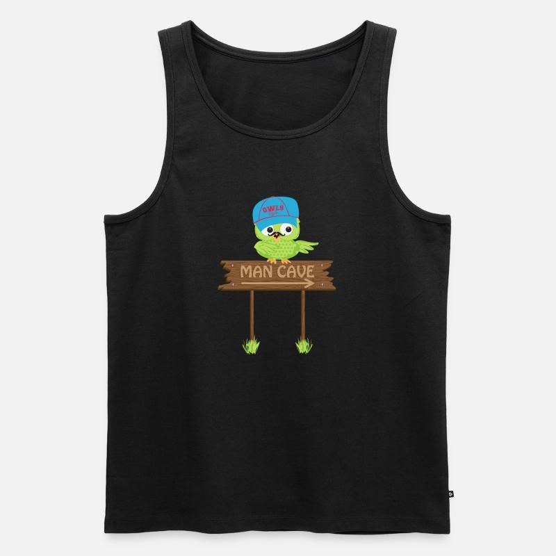 Owl MAN CAVE - Männer Premium Bio Tank Top - Schwarz