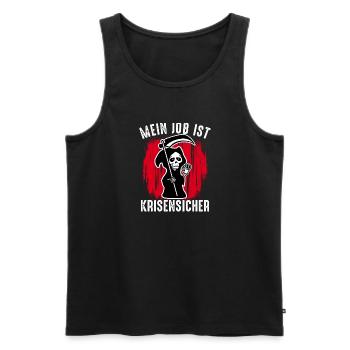 Mein Job ist krisensicher Sensenmann Tod Halloween - Männer Premium Bio Tank Top - Schwarz - Vorne - AI Model Male 178 light (178cm)