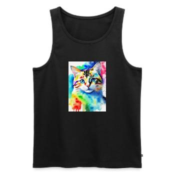 Cat Watercolor Sweet design - Männer Premium Bio Tank Top - Schwarz - Vorne - Michal (187cm)