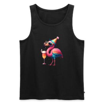 Lustiger Flamingo Mit Bier, und Partyhut - Männer Premium Bio Tank Top - Schwarz - Vorne - Michal (187cm)