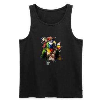 Cooler Papagei Pirat mit Bier. - Männer Premium Bio Tank Top - Schwarz - Vorne - Michal (187cm)