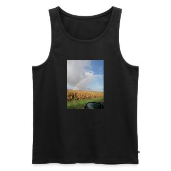 Arc-en-ciel sur la route et champs de blé - Débardeur bio Premium Homme - noir - Devant - AI Model Male 178 light (178cm)