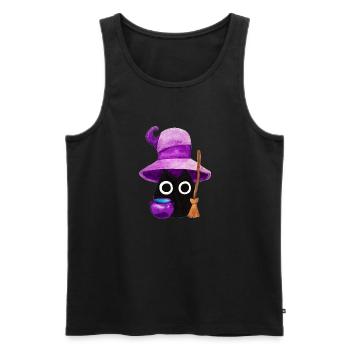 Hexenhafte schwarze Katze mit einem großen lila Hut Aquarell - Männer Premium Bio Tank Top - Schwarz - Vorne - AI Model Male 178 light (178cm)