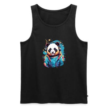 Cool Colourful Panda Listening to Music - Men's Premium Organic Tank Top - black - Front - AI Model Male 178 light (178cm)