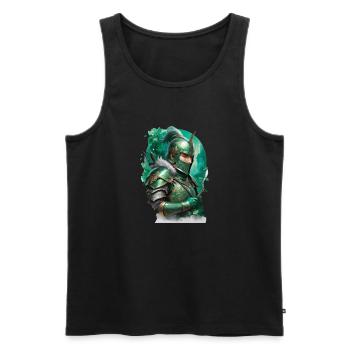 Gepanzerter Ritter, gekleidet in leuchtend grüne - Männer Premium Bio Tank Top - Schwarz - Vorne - AI Model Male 178 light (178cm)
