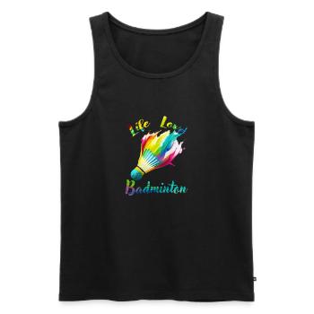 Life Love Badminton - Men's Premium Organic Tank Top - black - Front - AI Model Male 178 light (178cm)