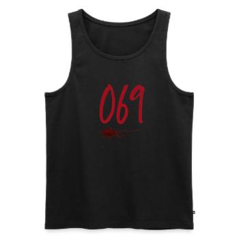 Code postal Francfort 069 - Débardeur bio Premium Homme - noir - Devant - AI Model Male 178 light (178cm)