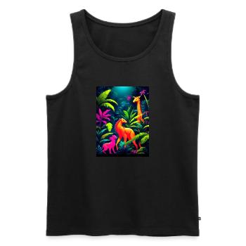 Fluorescent Jungle Dance Party - Men's Premium Organic Tank Top - black - Front - AI Model Male 178 light (178cm)