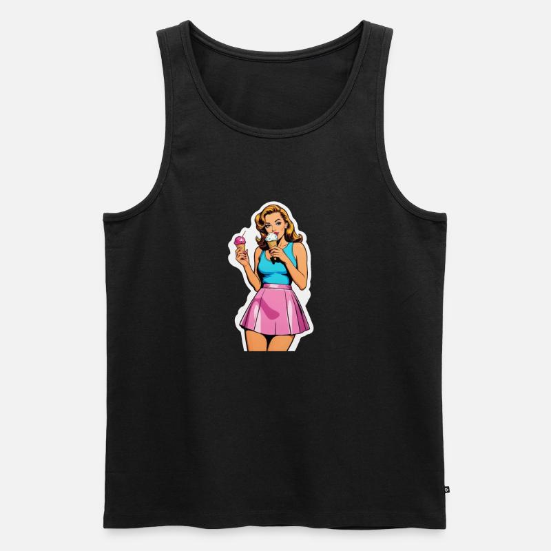 Retro Mädchen Eis essen - Männer Premium Bio Tank Top - Schwarz