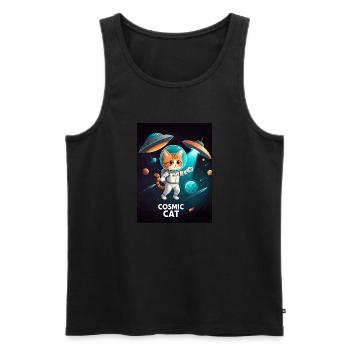 Cosmic Cat – Weltraum Astronaut Katze - Männer Premium Bio Tank Top - Schwarz - Vorne - Michal (187cm)