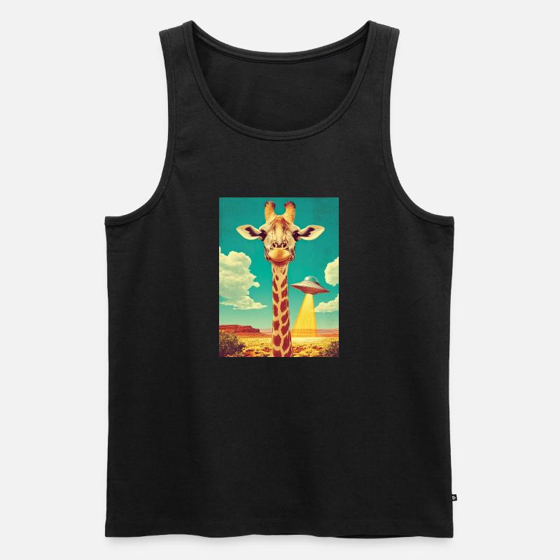 Retro Giraffe mit UFO - Männer Premium Bio Tank Top - Schwarz