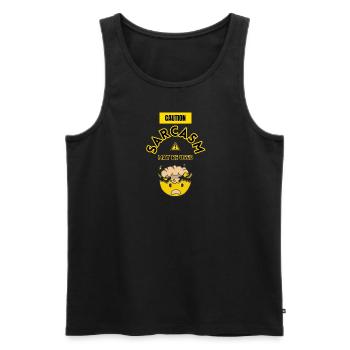 Sarcasm may be used warning - Men's Premium Organic Tank Top - black - Front - AI Model Male 178 light (178cm)