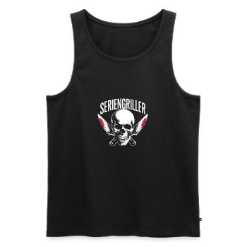 Skull Seriengriller mit gekreuzten Grillmessern - Männer Premium Bio Tank Top - Schwarz - Vorne - AI Model Male 178 light (178cm)