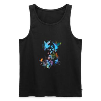 pigeons, sourds, oiseaux, troupeaux d’oiseaux, graffitis, bleu - Débardeur bio Premium Homme - noir - Devant - Michal (187cm)