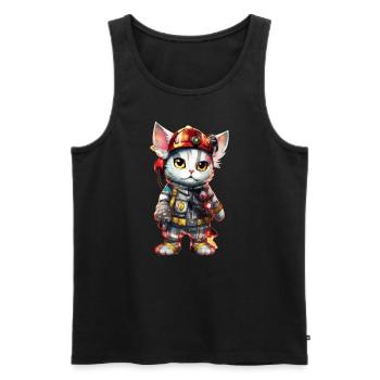Chat pompier super-héros - Débardeur bio Premium Homme - noir - Devant - AI Model Male 178 light (178cm)