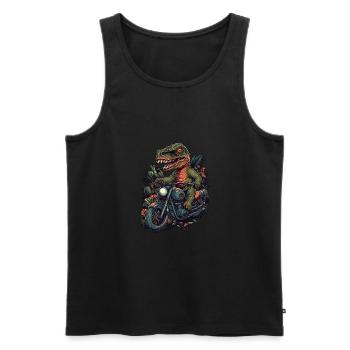 Cool T-Rex dinosaur on motorcycle - Men's Premium Organic Tank Top - black - Front - AI Model Male 178 light (178cm)