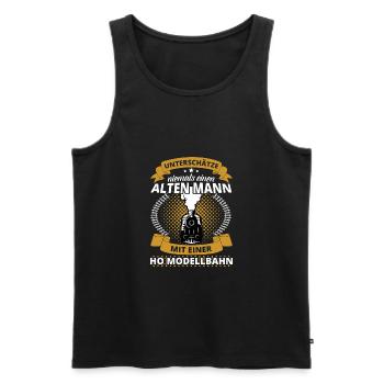 Alter Mann mit HO Modelbahn Eisenbahn Lokomotive - Männer Premium Bio Tank Top - Schwarz - Vorne - Michal (187cm)