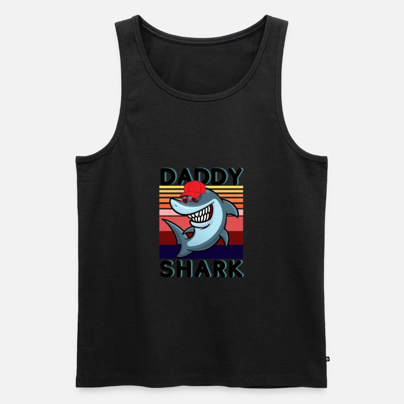 Retro Daddy Shark - Männer Premium Bio Tank Top - Schwarz