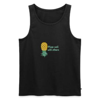 Drôle de slogan échangiste Marchandise - Débardeur bio Premium Homme - noir - Devant - AI Model Male 178 light (178cm)