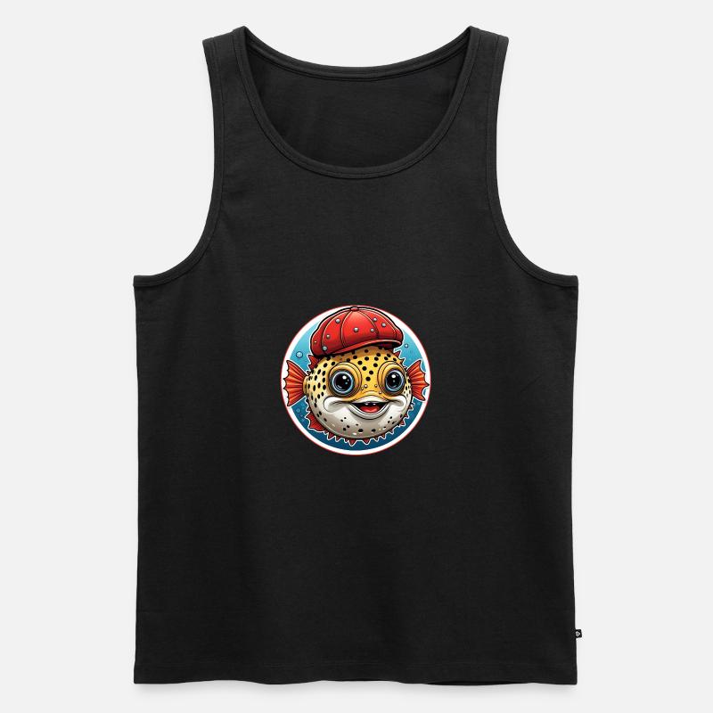 Lustiger Kugelfisch mit roter Basecap - Männer Premium Bio Tank Top - undefined