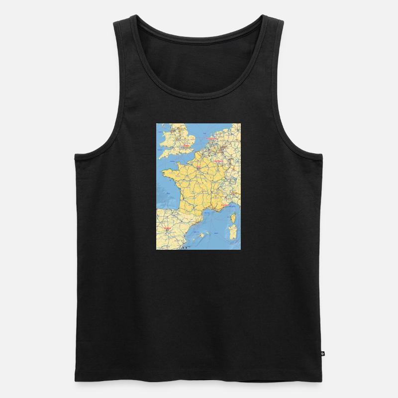 Frankrig kort med byer, veje, floder, søer - Herre Premium økologisk tanktop - sort