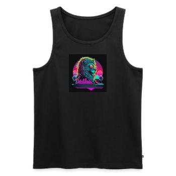 Lion with neon colors, synthwave / 80s - Men's Premium Organic Tank Top - black - Front - AI Model Male 178 light (178cm)