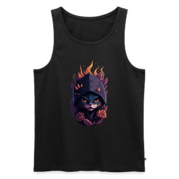 Ninja Cat avec un regard fou sur toi - Débardeur bio Premium Homme - noir - Devant - Michal (187cm)