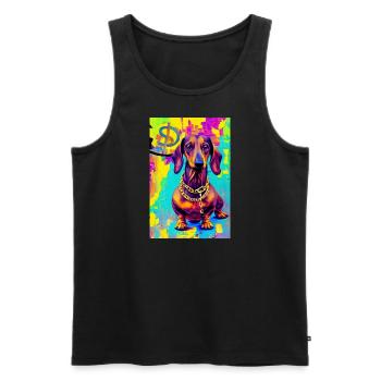 Modernes Pop-Art Print | Dachs mit Graffiti Bunt - Männer Premium Bio Tank Top - Schwarz - Vorne - AI Model Male 178 light (178cm)