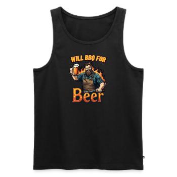 WILL BBQ FOR BEER - Grillen und Bier - Männer Premium Bio Tank Top - Schwarz - Vorne - AI Model Male 178 light (178cm)