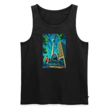 Berlin ALEXANDERPLATZ – Icon in Motion - Männer Premium Bio Tank Top - Schwarz - Vorne - AI Model Male 178 light (178cm)