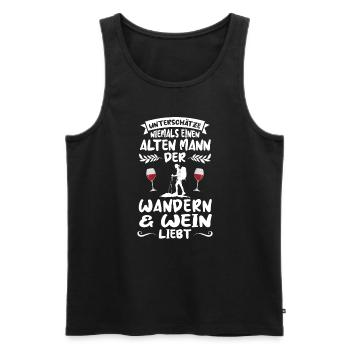 Wandern Wein Bergsteiger Geschenk - Männer Premium Bio Tank Top - Schwarz - Vorne - Michal (187cm)