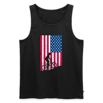 VTT américain sur le drapeau américain en détresse - Débardeur bio Premium Homme - noir - Devant - AI Model Male 178 light (178cm)