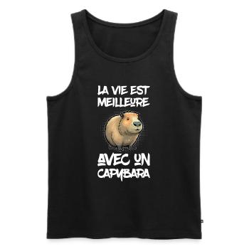 Vie Meilleure Capybara - Débardeur bio Premium Homme - noir - Devant - AI Model Male 178 light (178cm)
