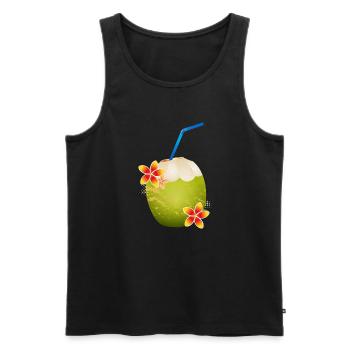 Coconut cocktail decorated with flower & drinking straw - Men's Premium Organic Tank Top - black - Front - Michal (187cm)
