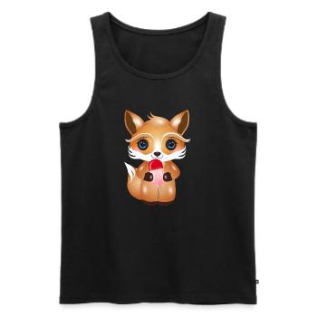 Cute kawaii fox with red ice cream on style - Men's Premium Organic Tank Top - black - Front - AI Model Male 178 light (178cm)