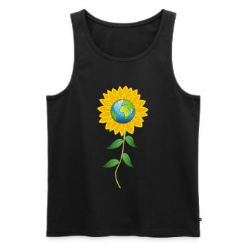 Planet Erde und Sonnenblume - Männer Premium Bio Tank Top - Schwarz - Vorne - Michal (187cm)