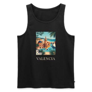 Valencia Coastal Architecture Spain Travel Poster - Men's Premium Organic Tank Top - black - Front - AI Model Male 178 light (178cm)