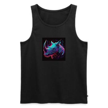 Nashorn mit Neonfarben, Synthwave / 80er Jahre - Männer Premium Bio Tank Top - Schwarz - Vorne - Michal (187cm)