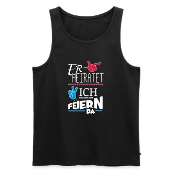 ER HEIRATET JGA - Männer Premium Bio Tank Top - Schwarz - Vorne - Michal (187cm)