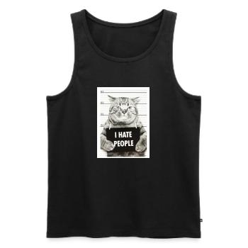 Cat Hates People - Men's Premium Organic Tank Top - black - Front - AI Model Male 178 light (178cm)