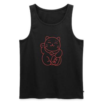Chat porte bonheur japonais rouge - Débardeur bio Premium Homme - noir - Devant - AI Model Male 178 light (178cm)